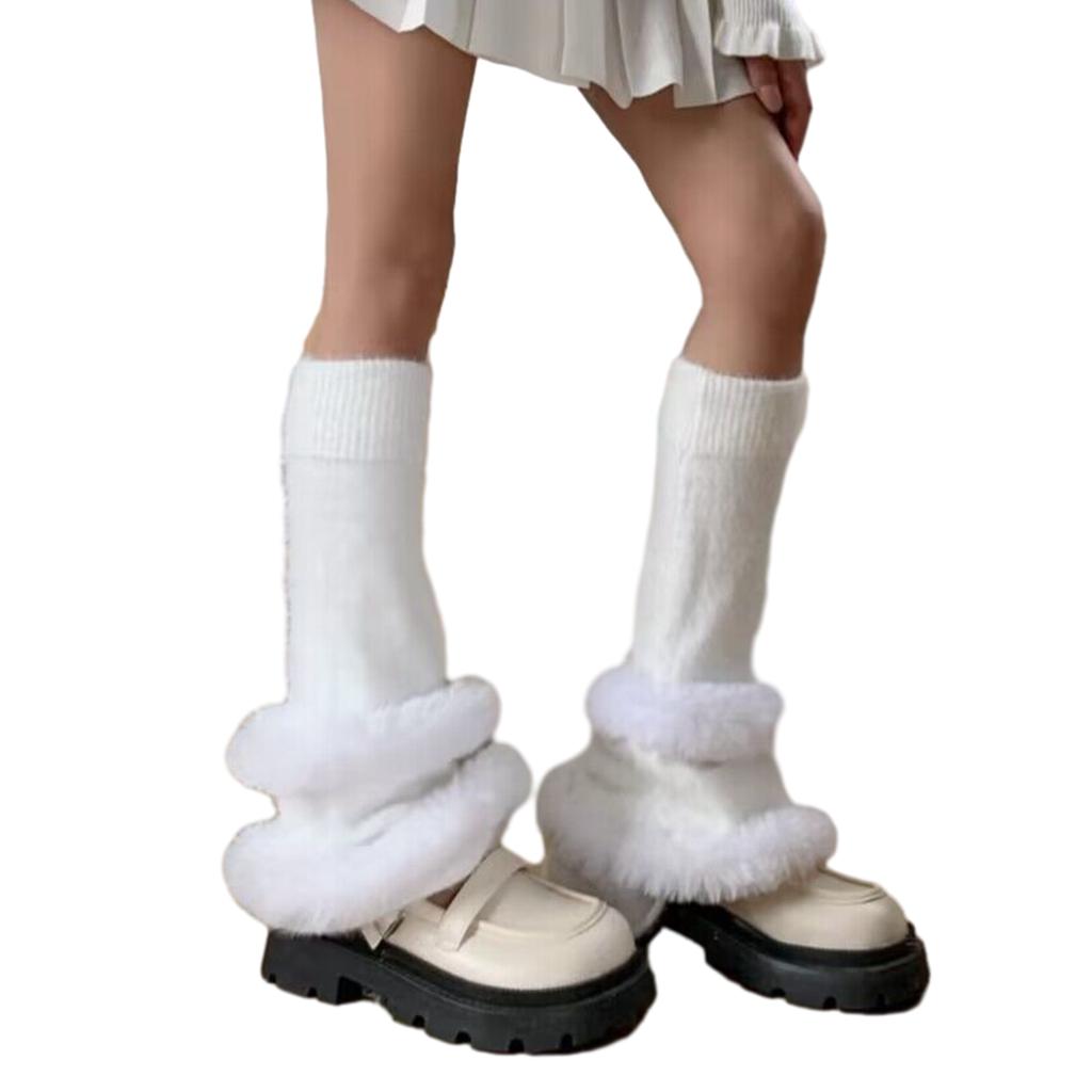 Girls Lolitas Leg Warmers Y2K Fuzzy Knitted Flared Leg Sleeves Goth Baggy Cuff Ankle Heap Socks JK Uniform Foot Cover