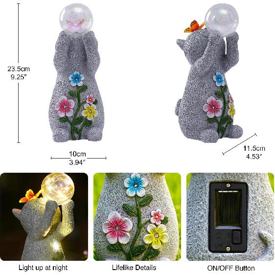 Goodeco Solar Cat Garden Statue - Outdoor Cat Decor with Solar Butterfly & Succulent Flowers LED Lights for Cat Lovers and Garden Enthusiasts - Ideal