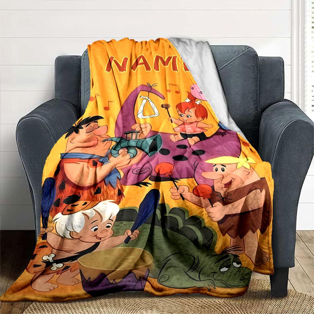 Flintstones Family Music Fun Multipurpose Customizable Blanket Personalized Text Soft Warm Cozy Suitable For Sofa Couch Office Bed Picnics Allseason