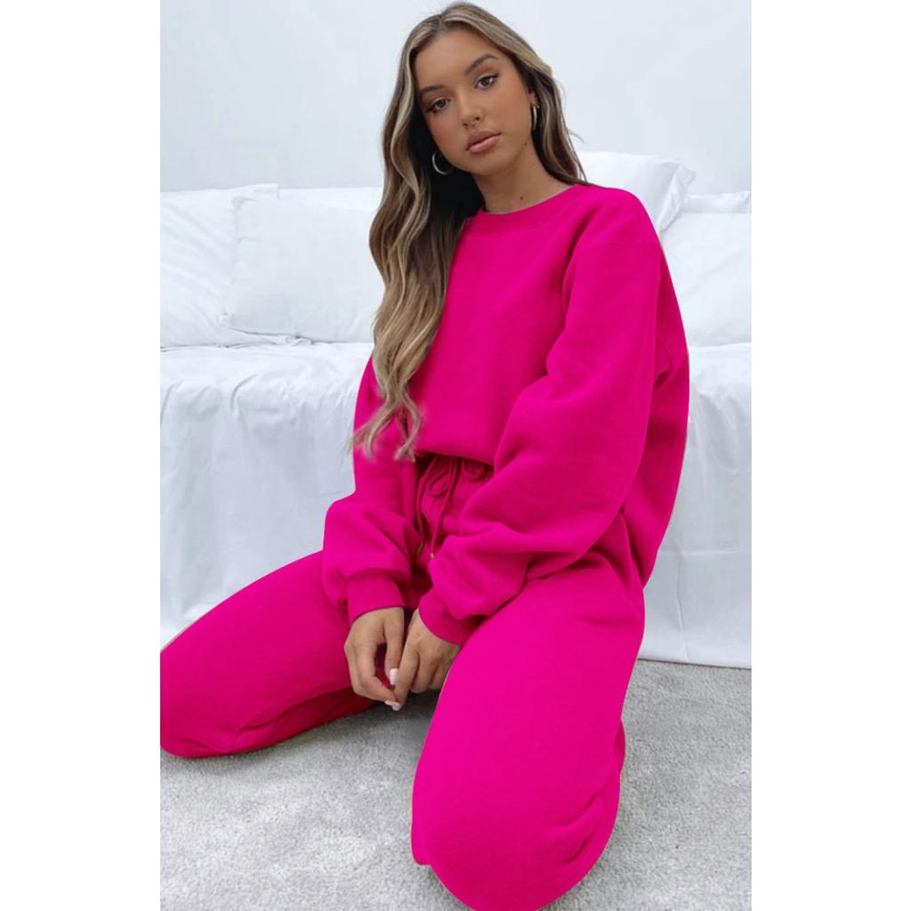 Autumn and Winter Solid Color Round Neck Pullover Long Pants Women's Fashion Casual Long Sleeved Sweatshirt Set