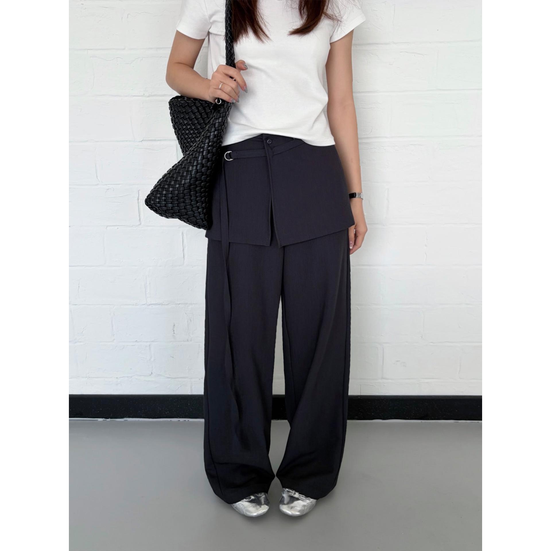ICC Women s Black High-Waisted Layered Wide-Leg Pants Medium серый