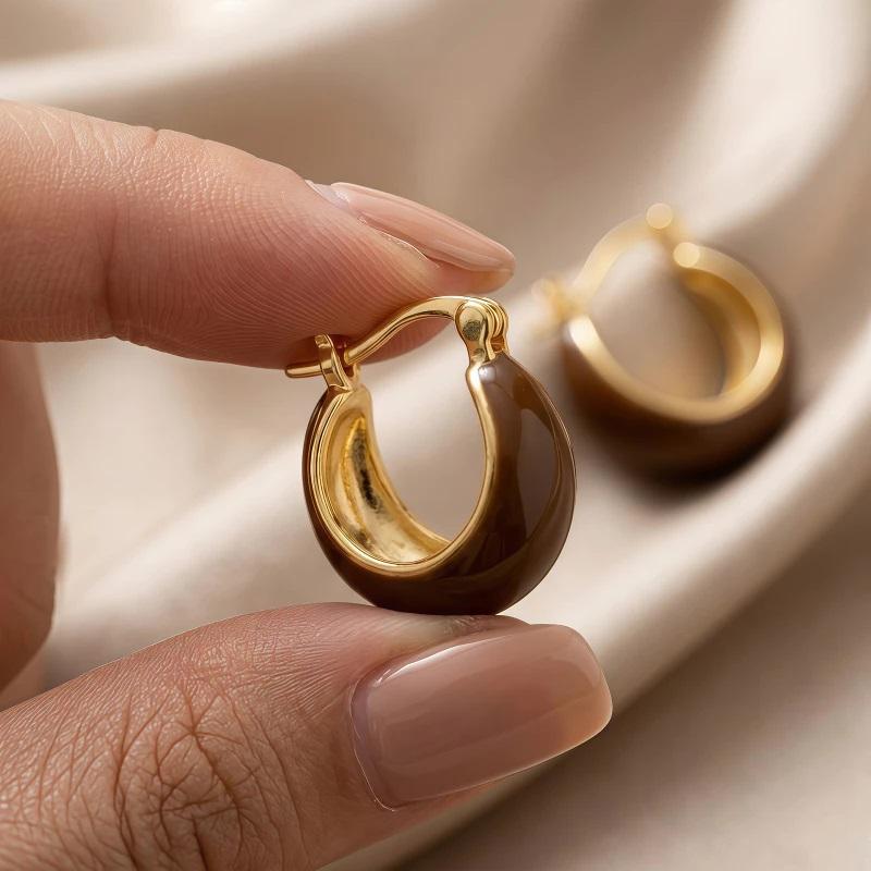 Milky White Glaze Earrings Minimalist Gold Plated French Vintage Boat Shaped Jewelry for Party Dating