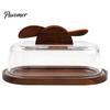 Japanese Style Butter Tray Wooden Dish with Glass Lid And Knife, Holder for Kitchen Spreader Countertop & Refrigerator, Keeper Tray, Container, Cheese