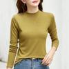 Camiseta de Terciopelo de Cuello Alto de Manga Larga para Mujer de Color Sólido - Top Versátil y Elegante para Otoño/Invierno