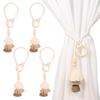 4/6 Pcs Curtain Tiebacks Fringed Wooden Ring Curtain Tieback Bohemian Style Curtains Clasp for Bedrooms Room and Home Decoration