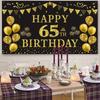Trgowaul 65th Birthday Backdrop Gold and Black 5.9 X 3.6 Fts Happy Birthday Party Decorations Banner for Women Men Photography Supplies Background