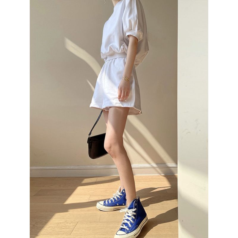 European Station Casual Sports Suit Women's Summer 2025 New Arrival Fashion Slim Looking Fancy Short Sleeve Shorts Two-piece Set