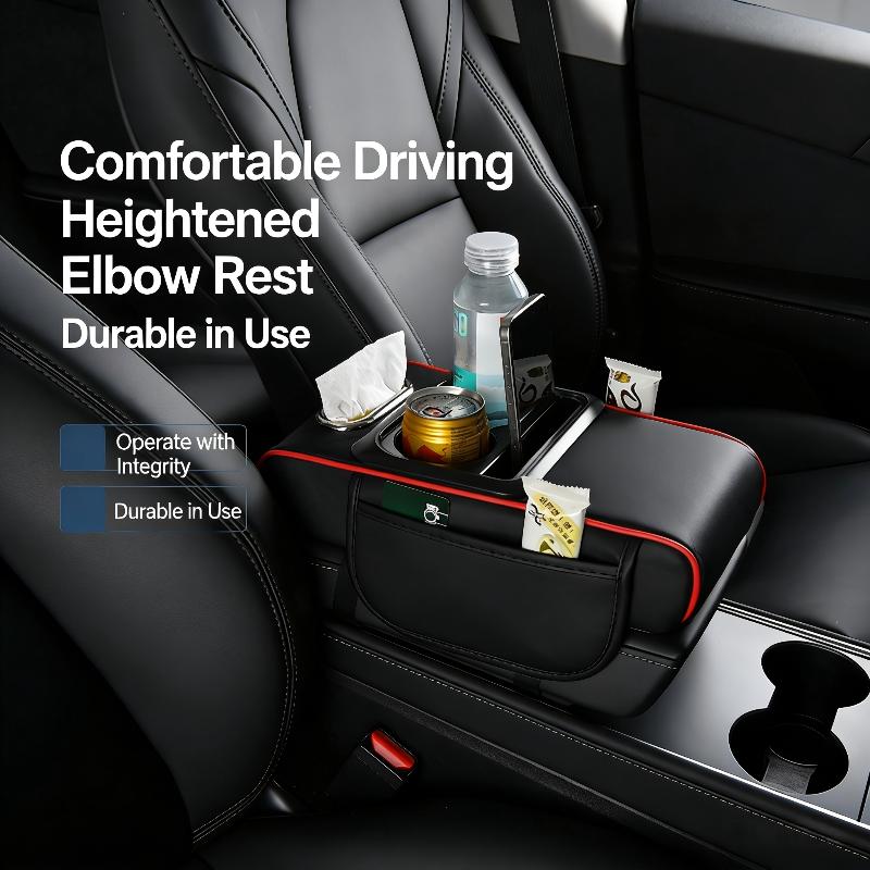 Car Center Console Armrest Cushion PU Leather Mat Memory Foam Support Universal Fit for SUVs and Sedans