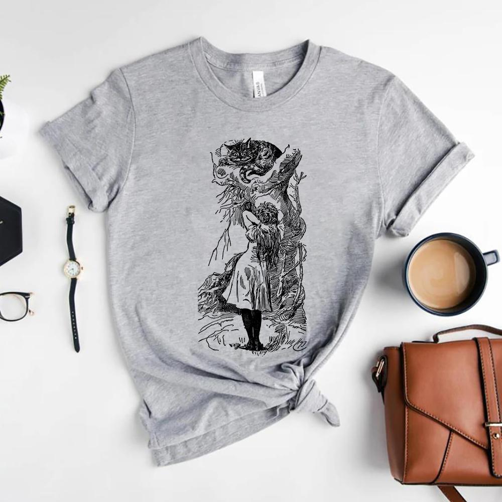 Alice Wonderland T Shirt Cheshire Cat Vintage Illustration TeeCute Trendy Unbirthday Party Shirt Mom Shirt Unisex Casual Tops