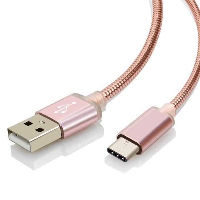 Câble USB Type C - Métal Rose - Lot de 2 - 1M - Compatible avec plusieurs smartphones