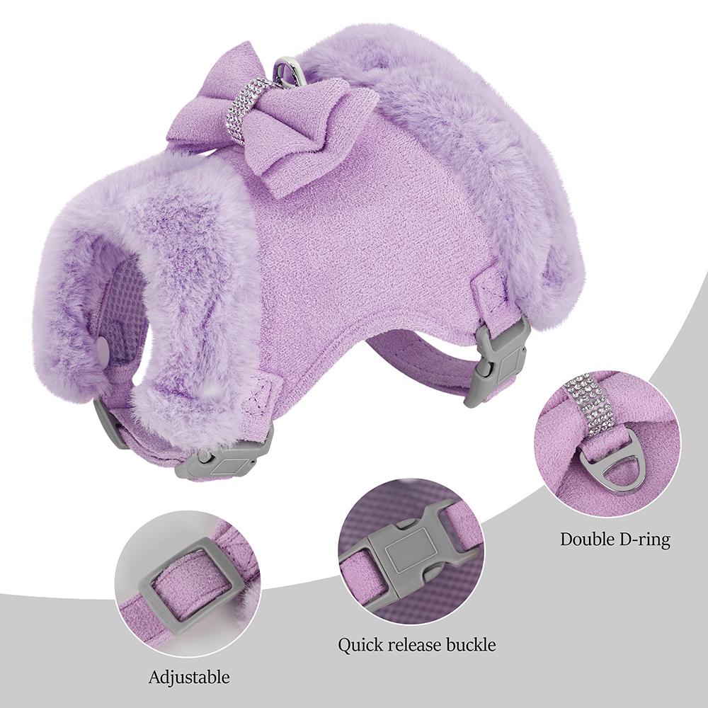Warm Fur Puppy Dog Harness Leash Cute Bowknot Dogs Cat Harnesses Padded Pet Vest With Matching Lead Rope For Dogs Cats Winter