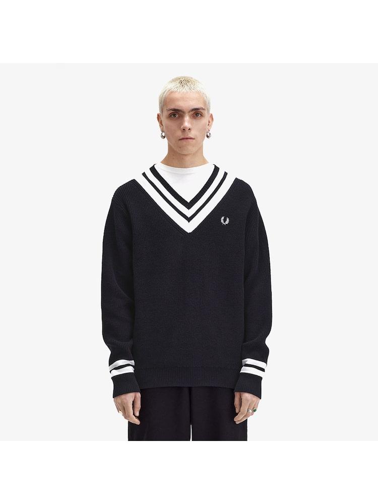 

Fred Perry [штаб-квартира Genuine] Fred Perry [sharp] Stripe Trim V Neck Knit 102 Afpm2438541 102 qzgAfpm2438541 102 M