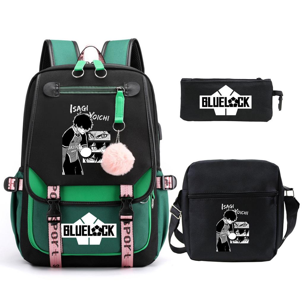 Trend Campus Primary And Secondary School Student School Bag Blue Prison Blue Lock Peripheral Animation Backpack Pencil Bag