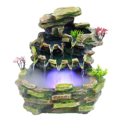 Tischbrunnen Wasserfall mit Felsen Felsgarten Indoor Entspannung Harz Ornament für Büro Zuhause Schlafzimmer Schreibtisch Dekoration Heimdekor