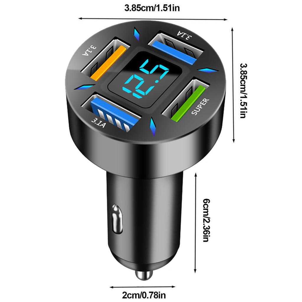 4 Ports 66W PD QC3.0 Car Charger 12V-24V USB Car Charger Socket Ultra Fast Digital Display Phone Charge Power Adapter Outlet