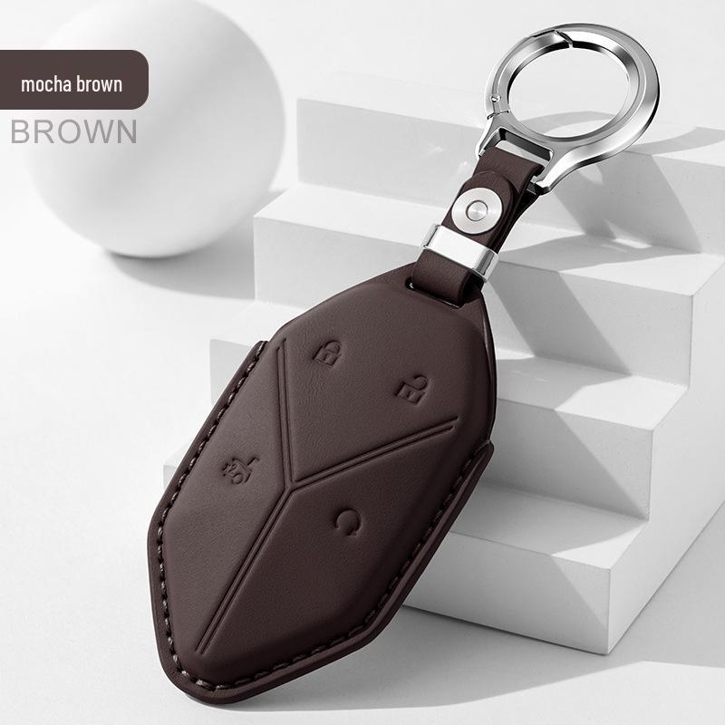 

Leopard 5 Leather Key Holder & Case with Titanium Protective Shell - High-Grade Cowhide, Leopard 8 Design.