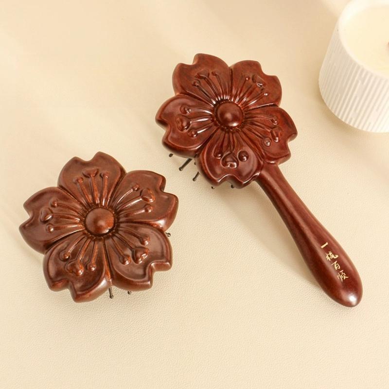 Flower Shape Sandalwood Scalp Massage Comb Meridian Comb Toothed Head Hair Comb Body Beautify Massage Gua Sha Scraping Care Comb