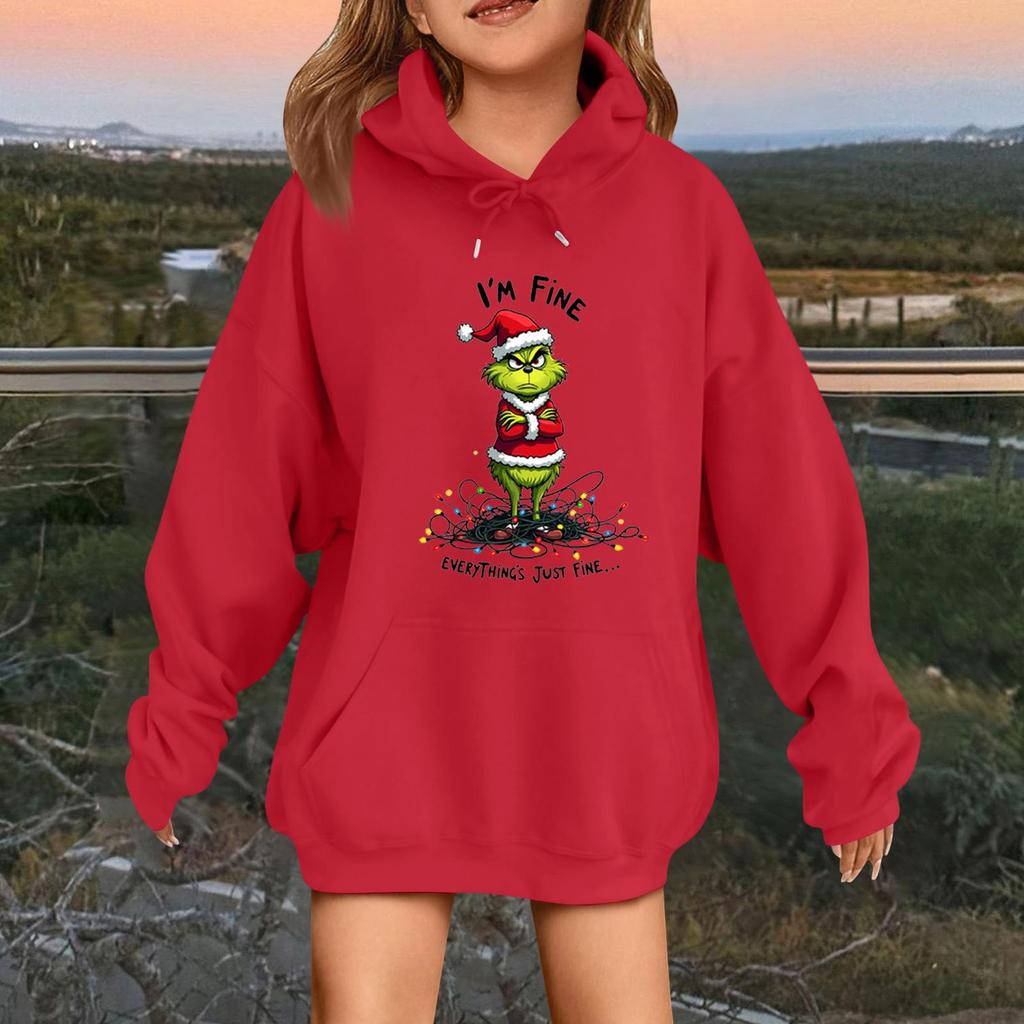 Children's Fashionable Casual Long-sleeved Loose Christmas Print Pullover Hooded Sweatshirt
