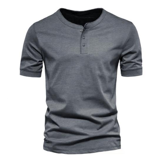 

Men Button Crewneck T-Shirt Solid Color Short Sleeve Summer Shirt Casual Tee Shirt for Gym Workout Street Beach Wear S темно-серого