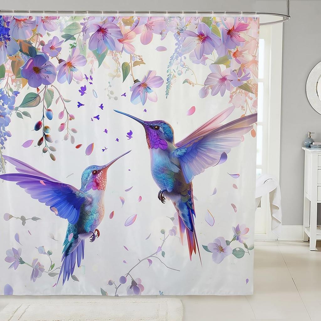 Japanese Style Bathroom Curtain Cherry BlossomShower Curtain for Girls Teen Women,Watercolor Mount Fuji Sakura Animal Aesthetics