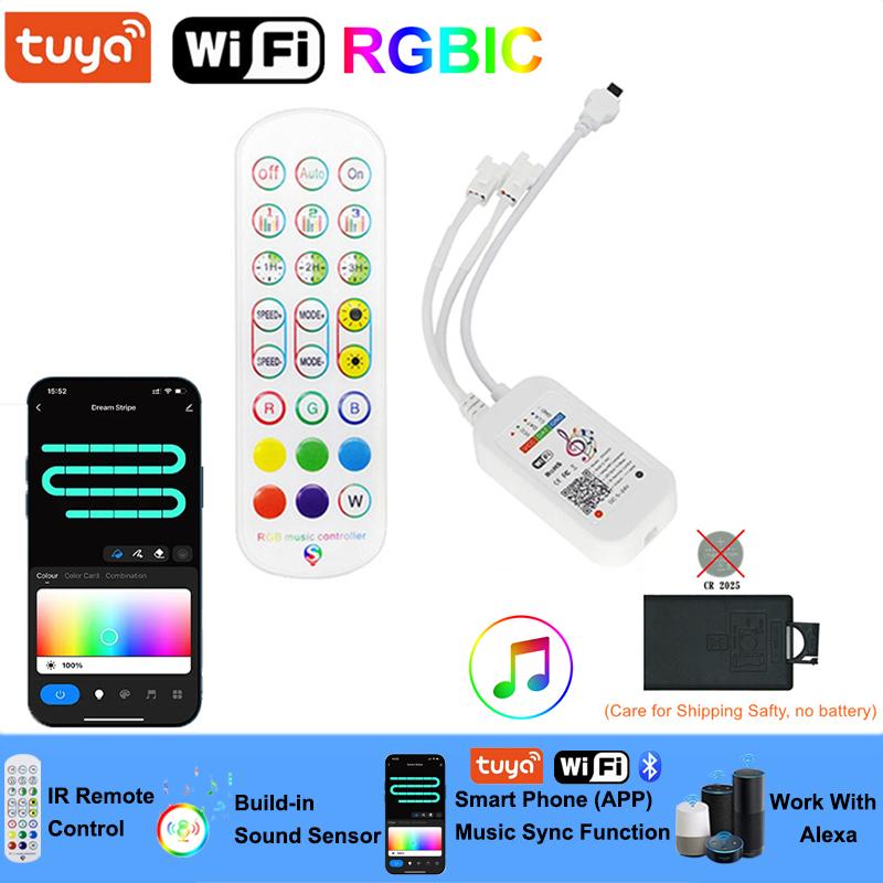 

Tuya Wifi Smart Controler 12V 3 Pin Bluetooth RGBIC Led Controller Voice Sensor RGBIC Led Lights Controller Alexa Google Home 24
