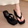 Fashion Summer New Brand Women Slipper Fashion High Wedge Heel Ladies Elegant Slides Square Toe Slip on Dress Flip Flop Zapatos Mujer