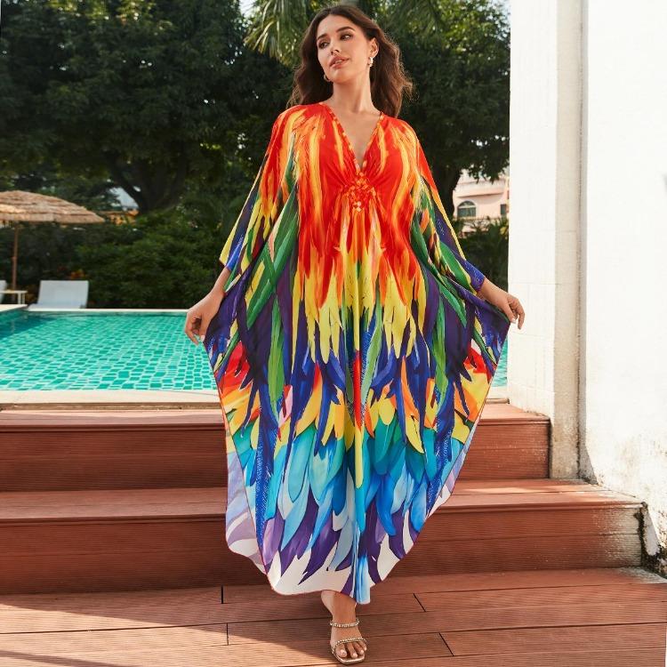 Beach Vacation Women Summer Kaftans Maxi Dresses Printed Cover Ups Swimwear Big Sales Factory Supply Bathing Suits