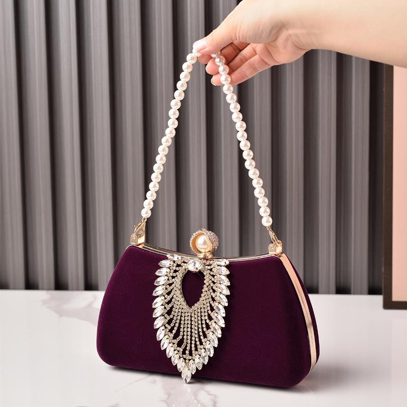 Luxury Design Female Evening Bag Retro Formal Occasion Diamond Velvet Handbag Wedding Party Mother's Purple Red Clutch Bags