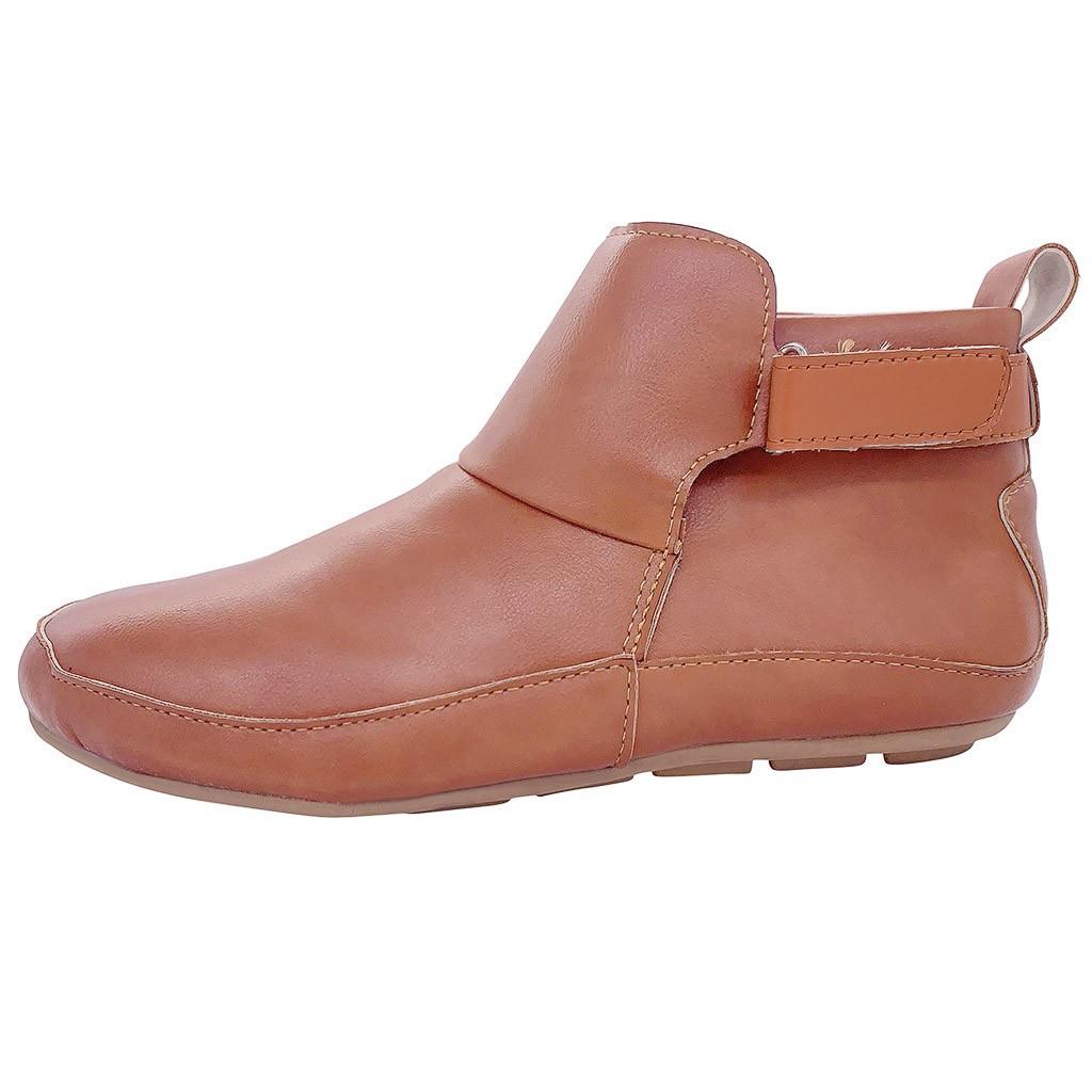 Women's Vintage Leather Boots Flat Waterproof Shoes Winter Round Toe  Boots
