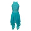 Bayan Parlak Payetler Patchwork Elbise Halter Backless Asimetrik Hem Örgü Elbiseler Dans Performansı Kostüm
