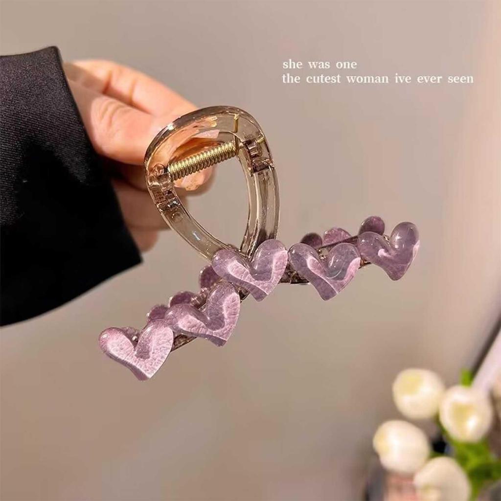 Translucent Heart Hair Claw Sweet Crab Hair Clip Women Girls Korean Barrette Shark Clip Hairpin Ponytail Claw Hair Accessories
