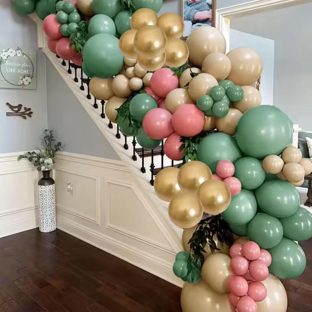 24Pcs Latex Balloon Set, Green And Pink Balloons For Wedding Parties, Engagement Ceremonies, Anniversaries