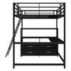 Kinderbett Hochbett 140x200 Metall, L-Desk, 4 Schubladen, Regal, Lattenrost, (ohne Matratze)
