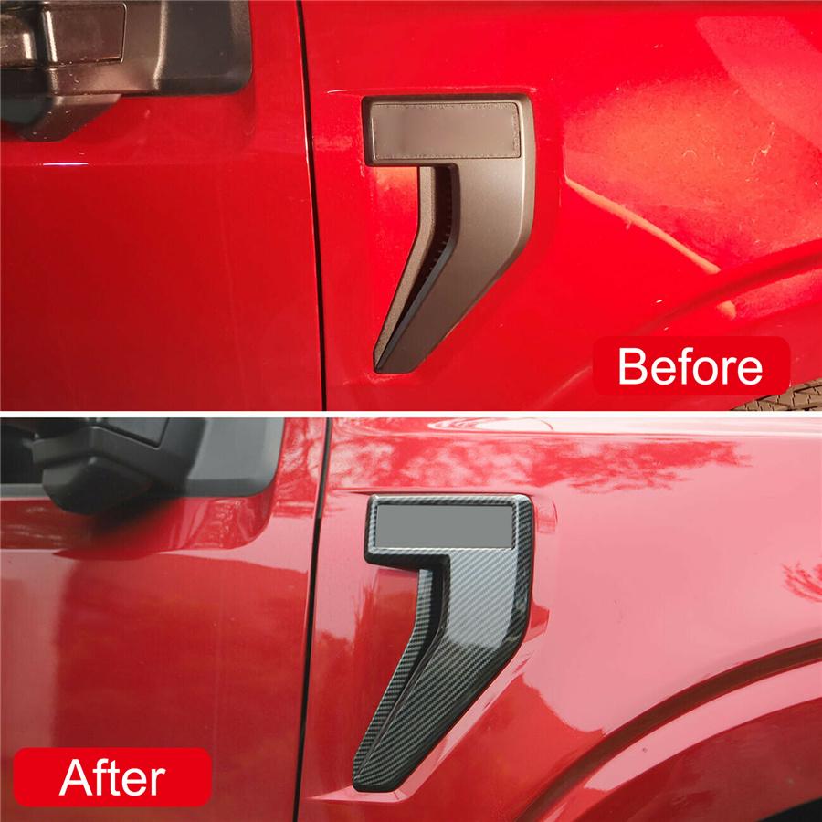 4 Pcs Car Carbon Fiber Style ABS Side Fender Cover Trim For 2021-2022 Ford F-150