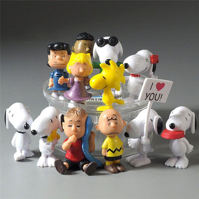 Adorable 12pcs Peanuts Charlie Brown Snoopy Lucy Franklin Figure Cake Topper Set