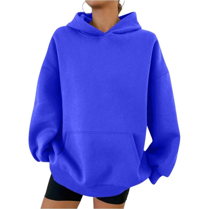 Womens Oversized Drop Shoulder Hooded Sweatshirt Casual Streetwear Long Sleeve Pullover In Solid Colors