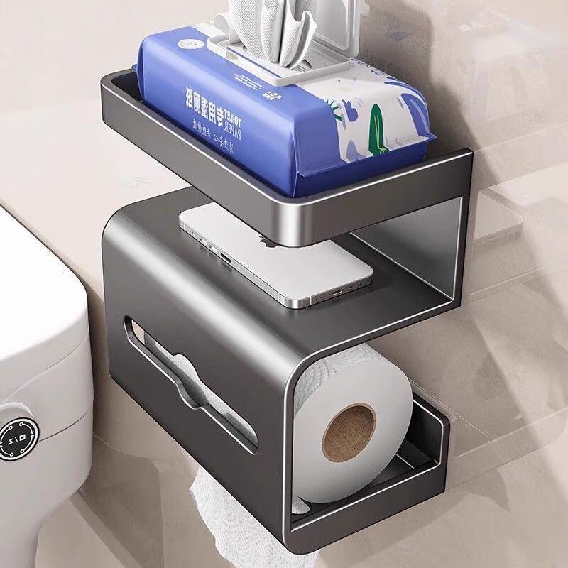 Клейкий настенный алюминиевый держатель для туалетной бумаги с полкой для хранения