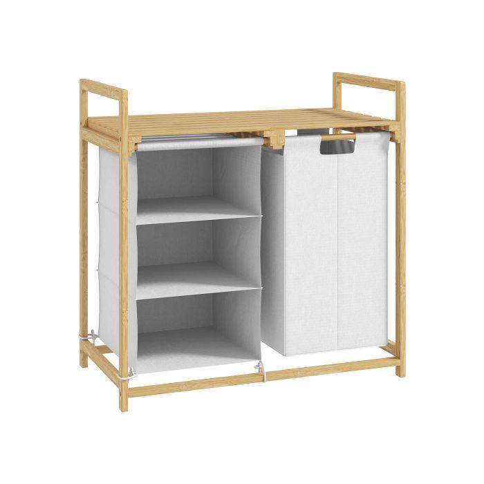 Cesto per la biancheria - MUVOE - 2 sacche rimovibili - 83 litri - Bambù bianco - 70 x 36 x 70 cm