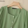 ZANZEA Women Casual Square Collar Solid Color Loose Half Sleeve Blouse