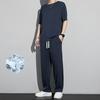 1 Set Men Summer T-shirt Pants Sports Set Round Neck Short Sleeves Pullover Top Drawstring Trousers Two-piece Set Indoor Outdoor Loose
