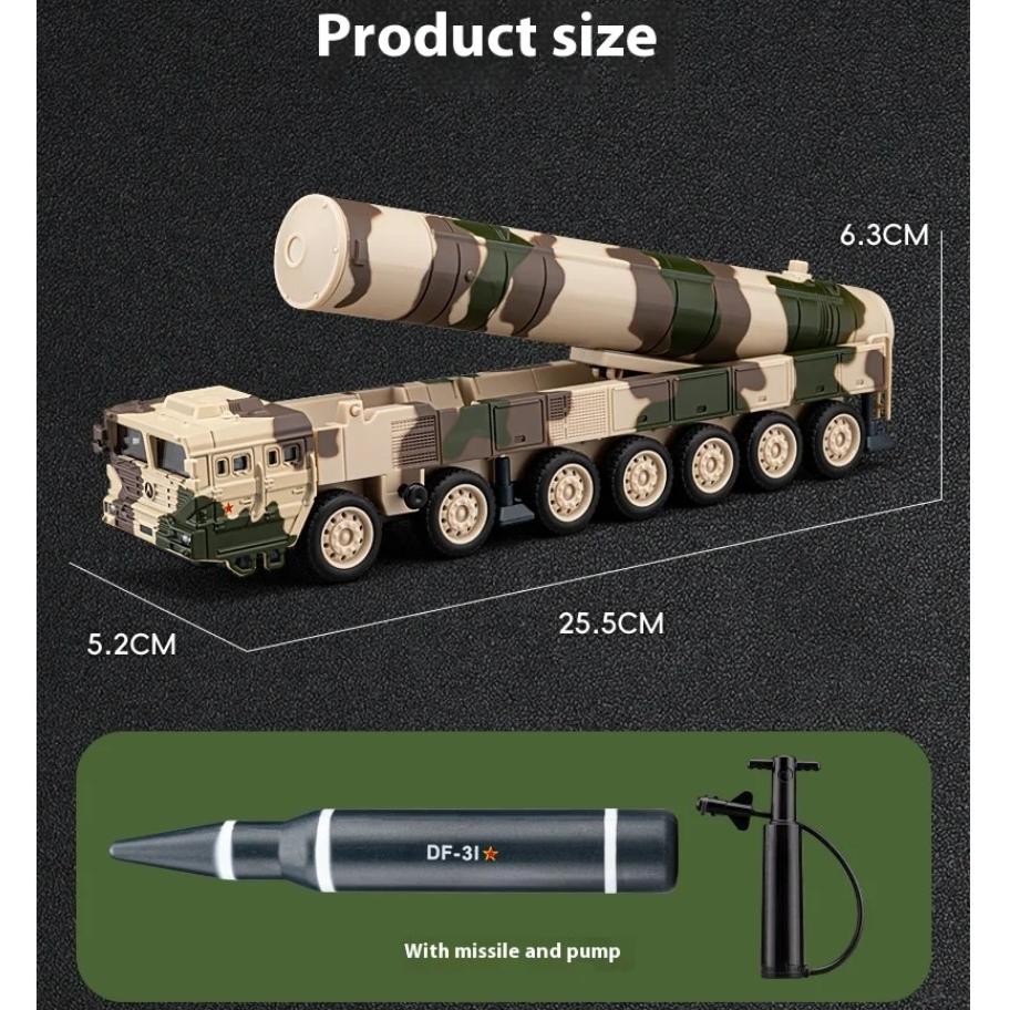1/50 Scale Kids' Miniature DF-31 Missile Launcher Truck Model with LED Lights - Playful Military Display Toy for Boys & Collectors