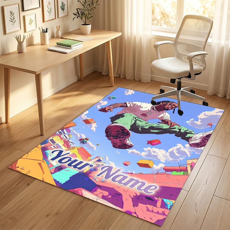 Personalized Crystal Velvet Carpet,Travis Scott Custom Printed Name, Plush Area Rug For Home Indoor Decor