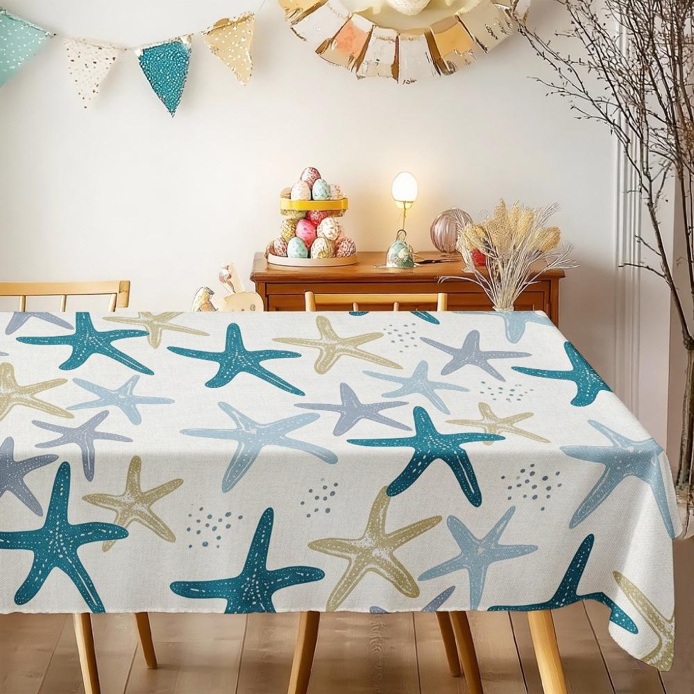 Starfish Pattern Rectangle Tablecloth for Table Decor Kitchen Dining Waterproof Reusable Tablecloths for Table Picnic Party