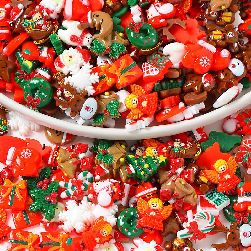50pcs Resin Christmas Flatbacks Santa Snowman Snowflake Holly Xmas Tree Mixed Cabochons For Scrapbooking DIY Crafts Hair Jewelry