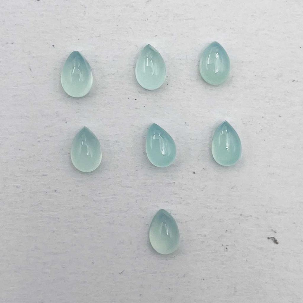 Natural Aqua Chalcedony Pear Cabochon Loose Gemstone Lot 7 Pcs 4*5 MM 3 CT For Jewelry Making