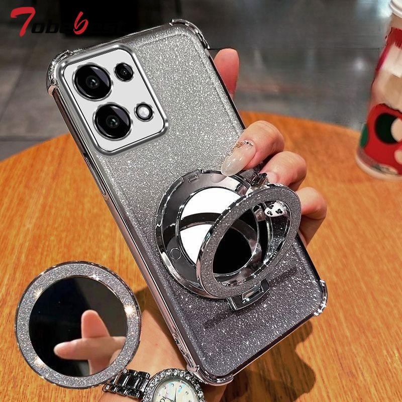 

Glitter Shockproof Silicone Case For Xiaomi Redmi 15C 15 4G 5G Mirror Magnetic Holder Stand Soft Cover Redmi 15 5G серебряный