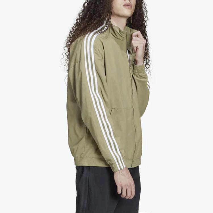 Adidas Originals Trefoil Small Logo Zip-Up High Collar Striped Sports Jacket Men Jacket Brown H41390