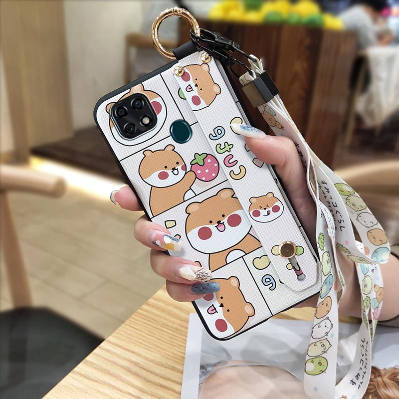 Lanyard Anti-knock Phone Case For ZTE Blade 20 Wristband Kickstand Shockproof Wrist Strap Cute Cartoon Protective Ring
