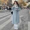 Damen Doppelreihiger Langer Wollmischung Trenchcoat Reverskragen Locker Warm Winter Oberbekleidung Übermantel