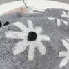 Women's Autumn and Winter Fashion Versatile French Round Neck Long Sleeve Pullover Daisy Jacquard Gray Knit Sweater